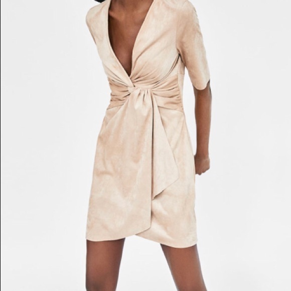 Zara basics beige suede wrap dress - Picture 2 of 4